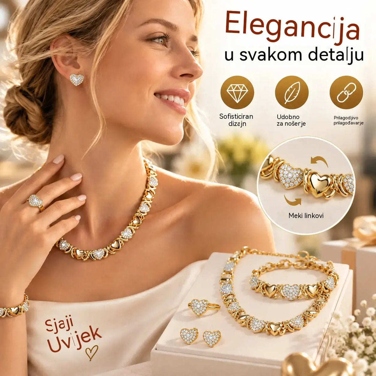 🎁 Božićna ponuda za ranoranioce: Pola cijene 🎅 Klasični set nakita u obliku srca s pozlatom (4 komada)