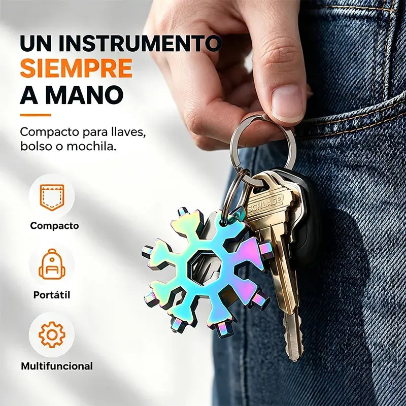 【4 piezas 26€】❄️Llave multiherramienta portátil Viral 18 en 1 con diseño de copo de nieve, fabricada en acero inoxidable.