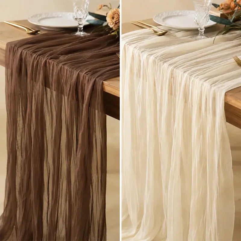【2 piezas 27€】Camino de mesa de gasa estilo bohemio, camino de mesa romántico y transparente para bodas, despedidas de soltera, baby showers y fiestas de cumpleaños.