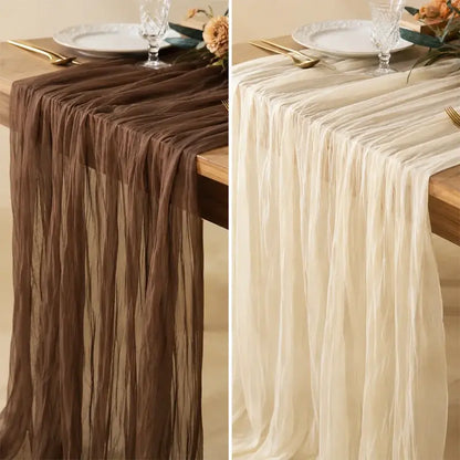 【2 piezas 27€】Camino de mesa de gasa estilo bohemio, camino de mesa romántico y transparente para bodas, despedidas de soltera, baby showers y fiestas de cumpleaños.