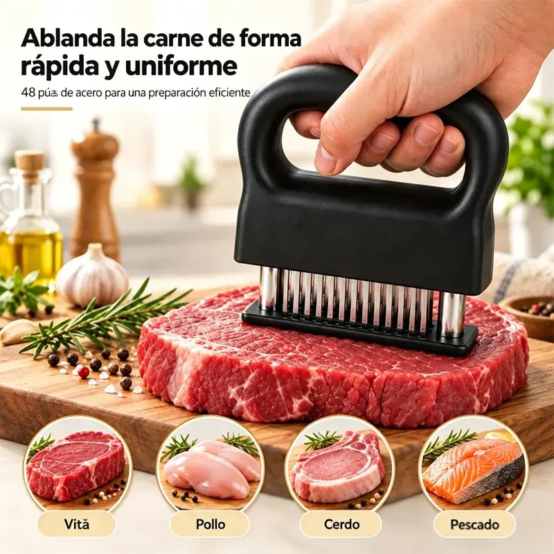 📢 ¡¡50% de descuento!! 🎉 Ablandador de carne con 48 cuchillas de acero inoxidable: ablanda en segundos, apto para lavavajillas e incluye funda protectora segura. 🔪