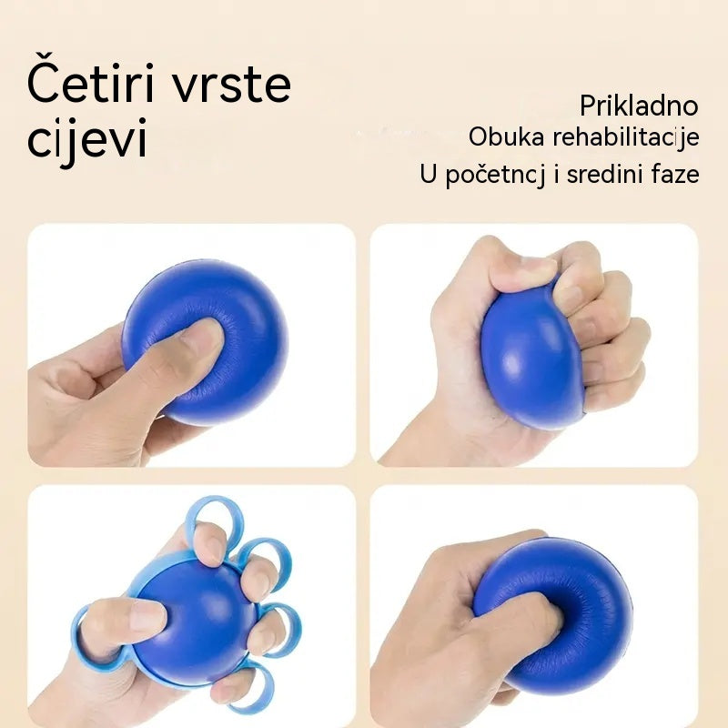 Ortotske lopte s prstenovima za fiksiranje za rehabilitaciju prstiju i šake, pogodne za trening snage i pokretljivosti kod starijih osoba ili pacijenata s moždanim udarom.