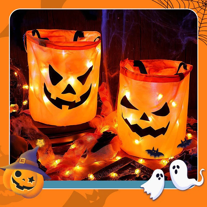 🎃Bolsa de dulces de calabaza que brilla en la oscuridad para Halloween — Luz LED