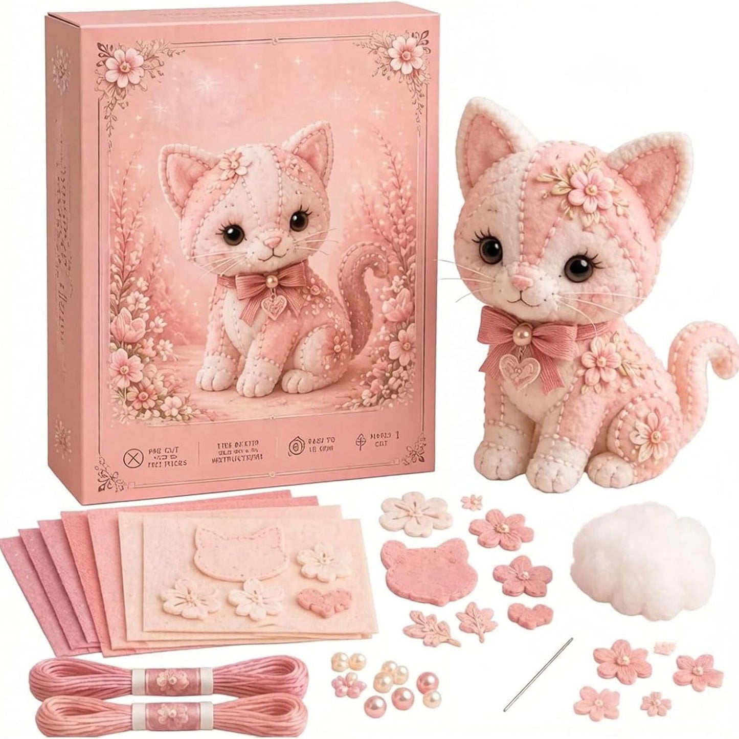 🧸Conjunto de patchwork de fieltro rosa para hacer tú mismo