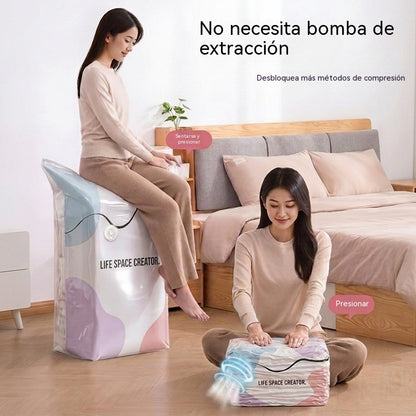 🧳【Juego de 5 piezas】💨 Bolsa de almacenamiento al vacío grande y compresible: no requiere bomba, es a prueba de fugas e ideal para ahorrar espacio en maletas y en casa ✈️