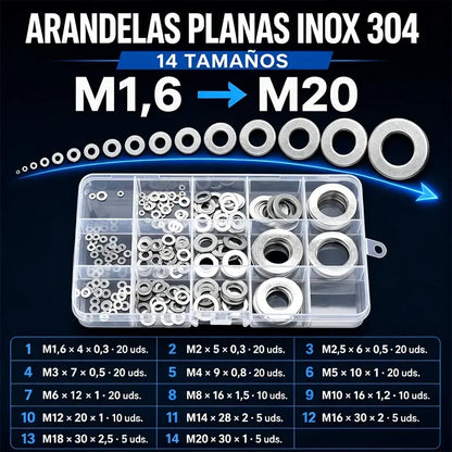 【190 piezas/caja】Junta metálica de acero inoxidable 304