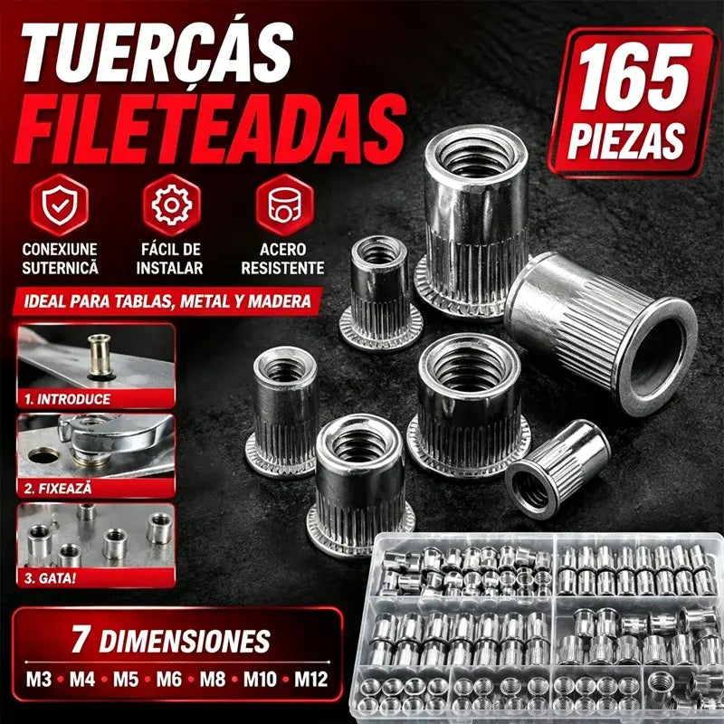 Kit de tuercas remachables moleteadas