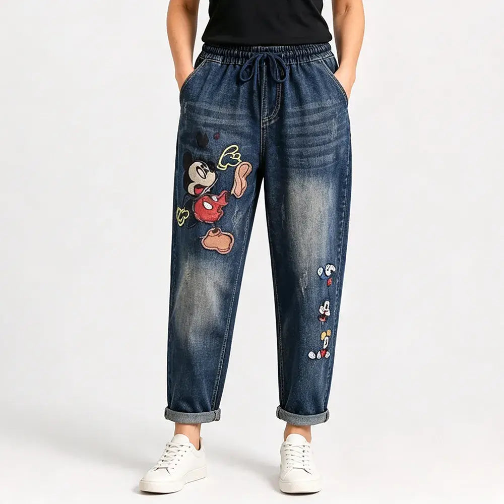 Dámske retro džínsy voľného strihu s nášivkou a elastickým pásom – džínsy v originálnom štýle harem (veľkosti S–5XL, 2 farby) 👖✨🍂