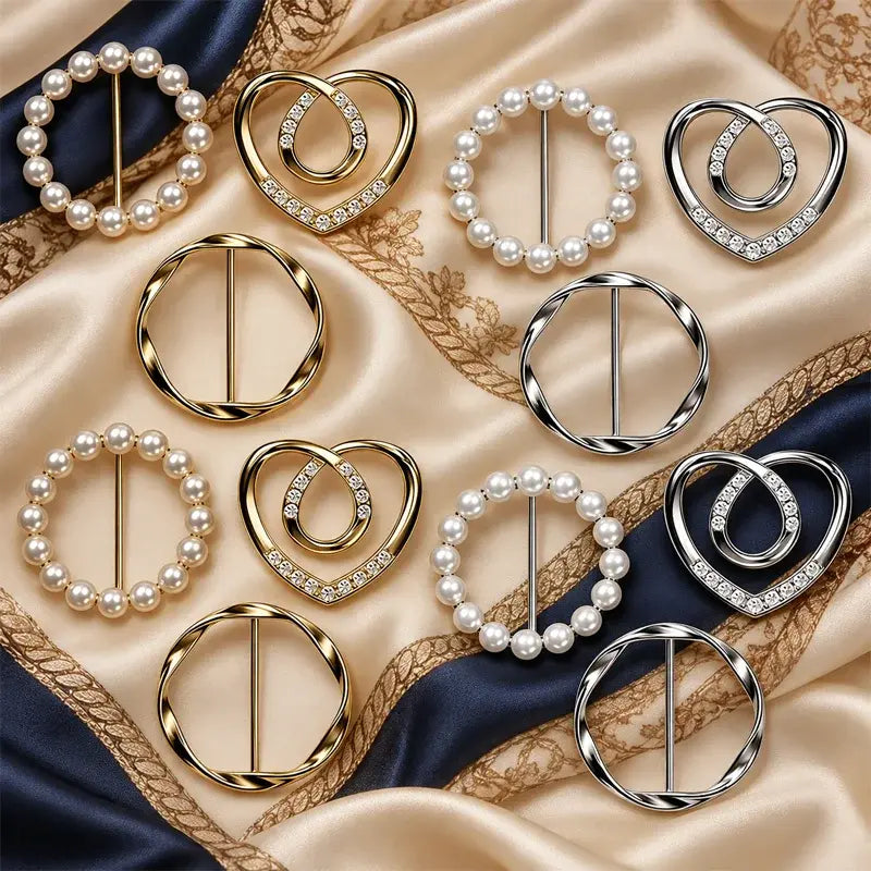 Set de 12 clips para dobladillo con forma de corazón y perla sintética para mujer; accesorios elegantes de diseño calado para blusas, camisetas y pañuelos