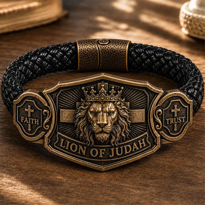 ✝️Pulsera personalizada para hombre con el León de Judá, diseño cristiano, texto, cordón trenzado negro, joyería religiosa, recuerdo religioso, regalo para el Día del Padre.