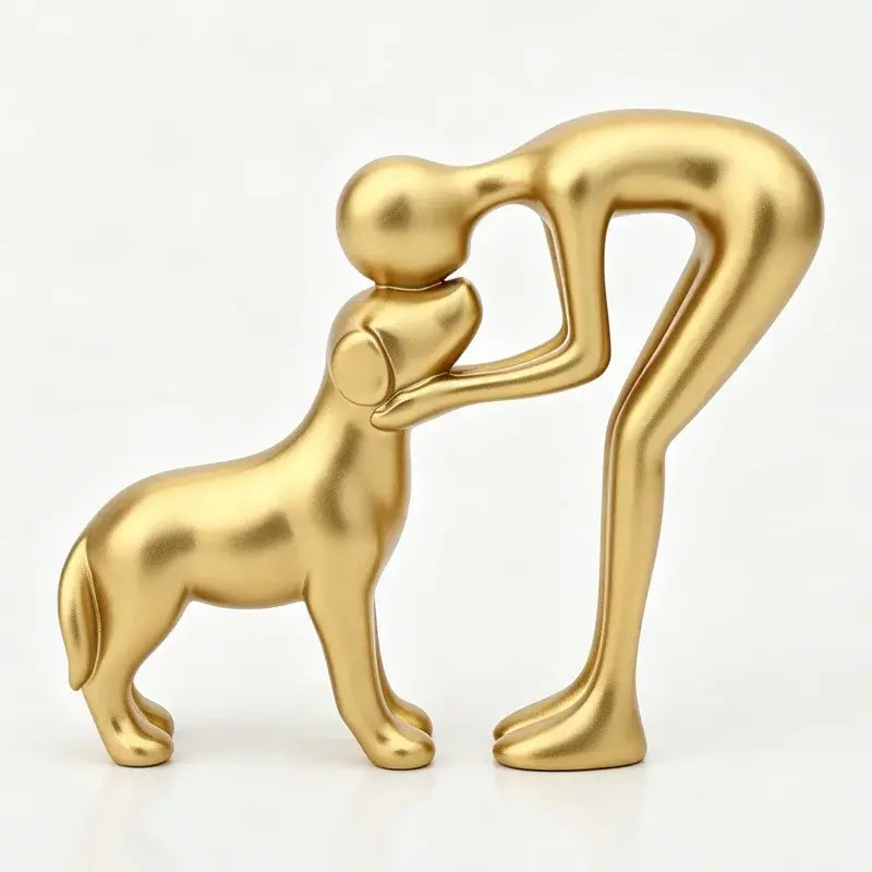 Escultura de perro para decoración del hogar. Linda estatua de hombre y perro.