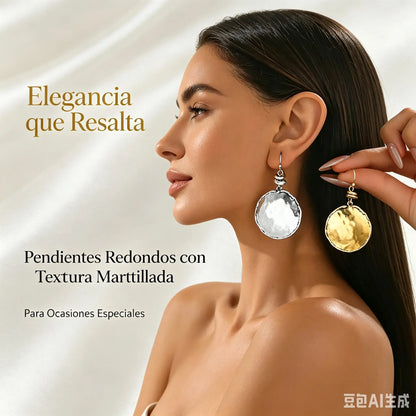✨Compra uno y llévate otro gratis🌸Pendientes retro de metal martillado en forma de lágrima
