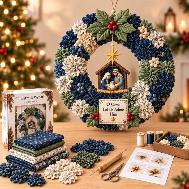 ⏰ Zadnji dan! Pola cijene! ✨ Izradite božićni vijenac na koji ćete biti ponosni! 🎄❤️ Komplet za izradu (korištenjem 3D tehnologije ugradnje tkanine), uključuje vodič i upute.
