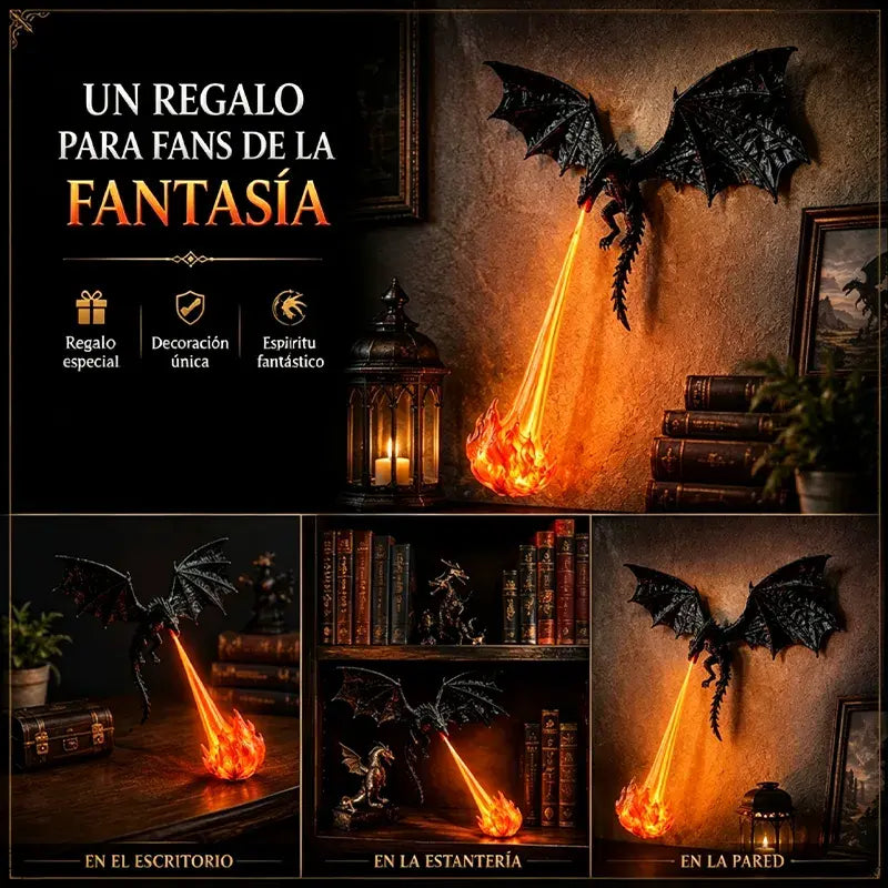 🐉🔥 3D LED lučka zmaja, ki bruha ogenj | Fantazijska svetleča dekoracija knjižne police