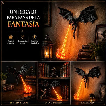 🐉🔥 3D LED lučka zmaja, ki bruha ogenj | Fantazijska svetleča dekoracija knjižne police