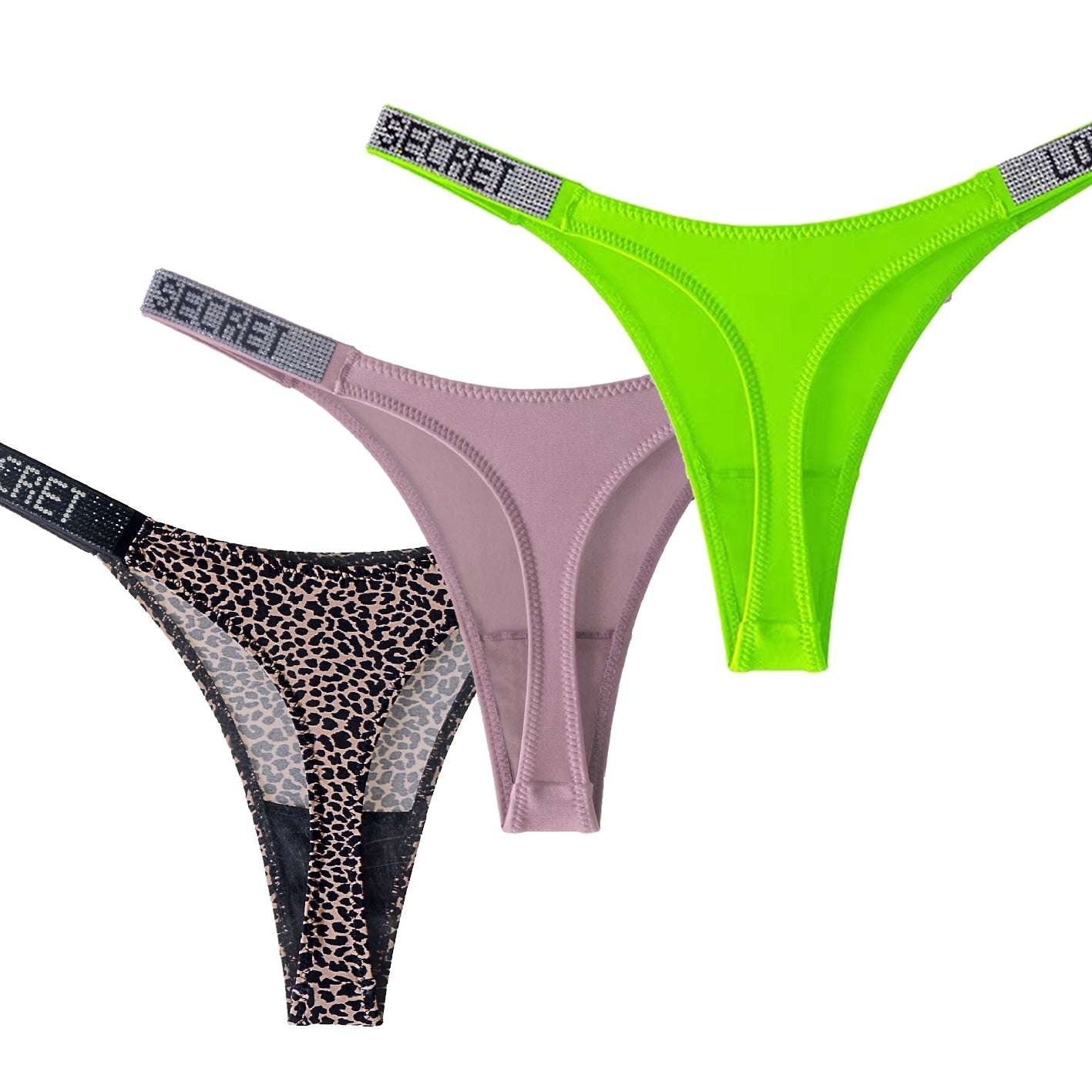 【30€】Juego de 3 piezas-Tanga de strass brillante y sexy