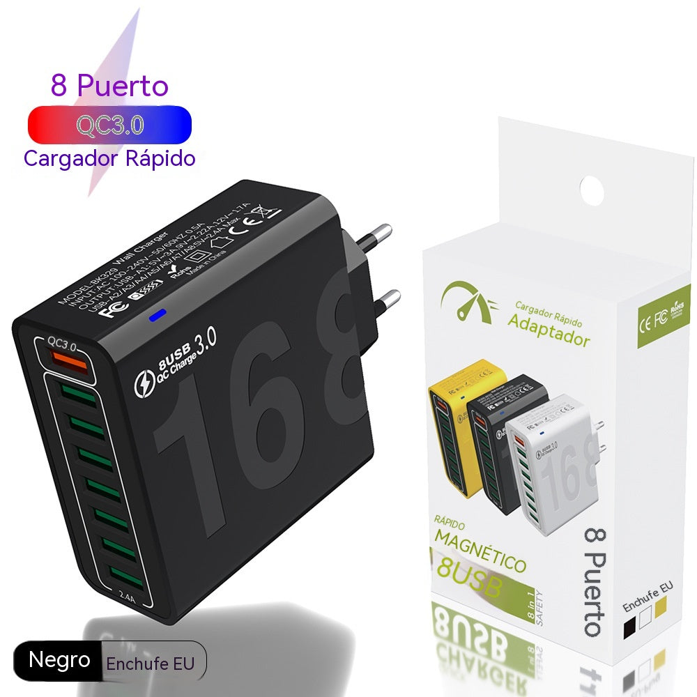 Cargador rápido USB 8 en 1 con puertos impermeables - Estación de carga multipuerto para múltiples dispositivos, concentrador de alta velocidad con enchufe 🎵