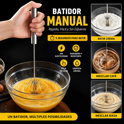 24€【Set de 2 piezas】Batidor de huevos semiautomático de acero inoxidable