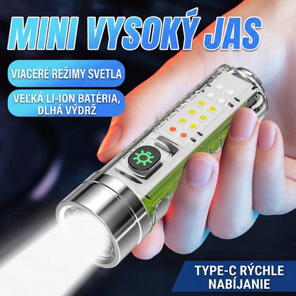 👍👍Kompaktná a veľmi výkonná baterka s multifunkčným bočným svetlom, rýchlym nabíjaním cez USB-C, ľahkou prenosnosťou a batériou s mimoriadne dlhou výdržou.