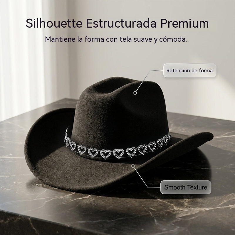 👑✨Sombrero vaquero con corazones de strass | Elegante y fácil de combinar