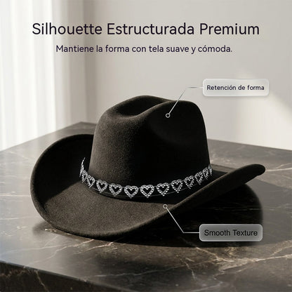 👑✨Sombrero vaquero con corazones de strass | Elegante y fácil de combinar