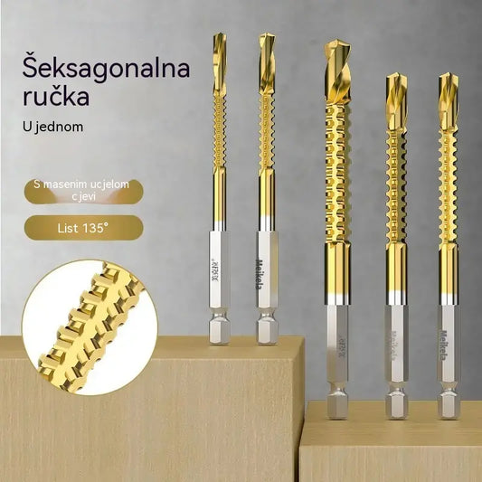 🛠️🔧(6 komada) 2-u-1 svrdlo za čelik s titanskim premazom - šesterokutni prihvat, pogodno za bušenje i urezivanje u drvu i metalu🔩