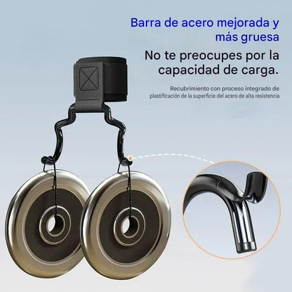 Juego de 2 ganchos de fitness para culturismo y levantamiento de pesas, soporte ensanchado de 125 mm, correas antideslizantes para las muñecas, capacidad de 250 kg para dominadas y peso muerto.