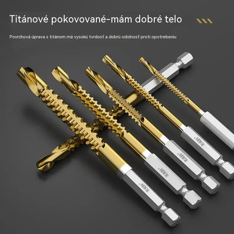 🛠️🔧(6 kusů)2v1 titanem potažen vysokorychlostní ocelový spirálový vrták – šestihranná stopka, vhodný pro vrtání a drážkování dřeva a kovu🔩