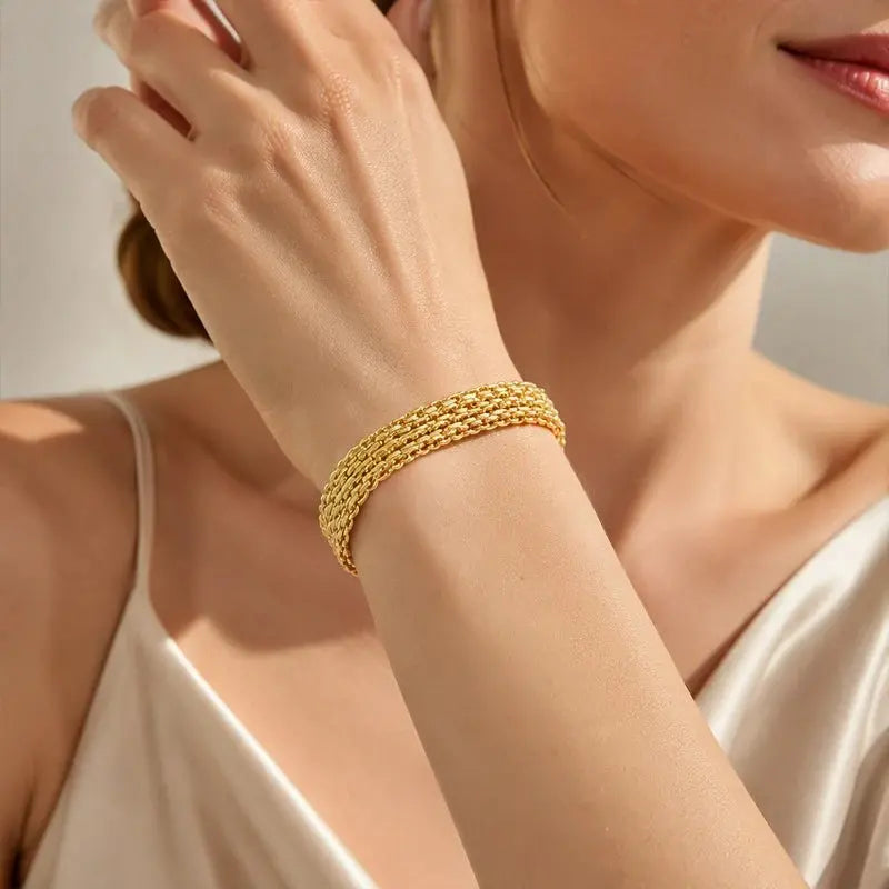 ✨ Iskoristite 50% popusta! 💛 Široka tkana mrežasta narukvica: debele karike, elegantna i blistava 🎀